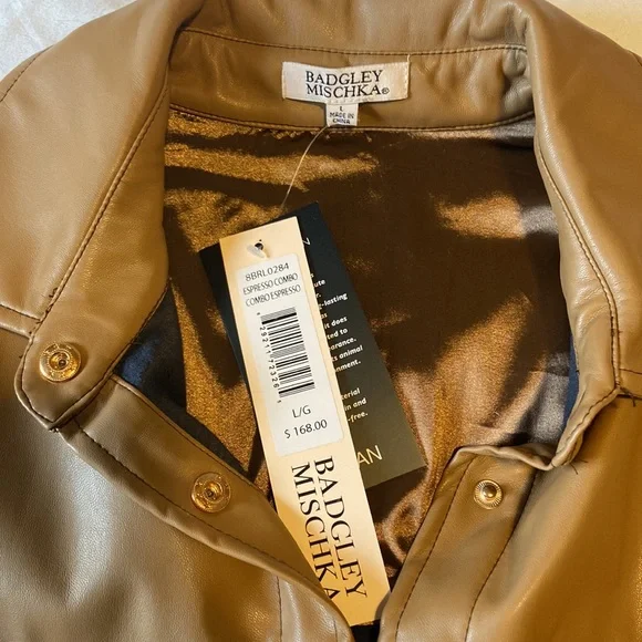 NWT Badgley Mischa Espresso Brown/Tan Combo Jacket sz L - Picture 6 of 6